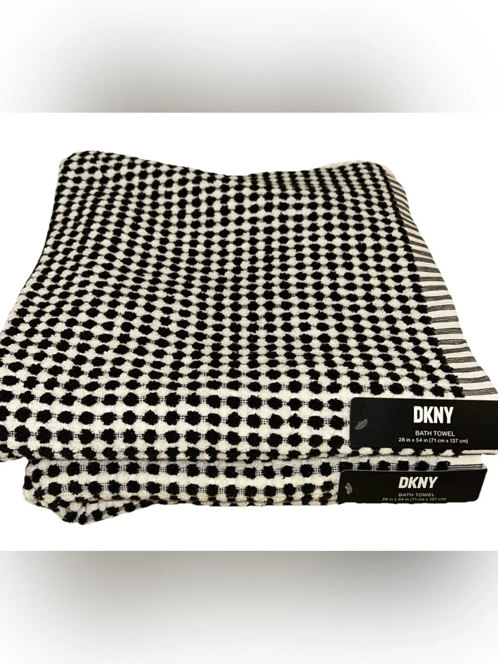 Donna Karan New York DKNY Bath Towel Set Black White Textured Dots 2 Pc Set NEW